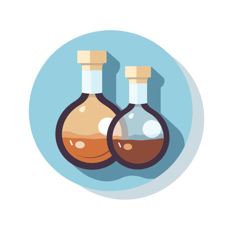 Vector of two flat icons of flasks filled with liquid on a blue backgroundの素材