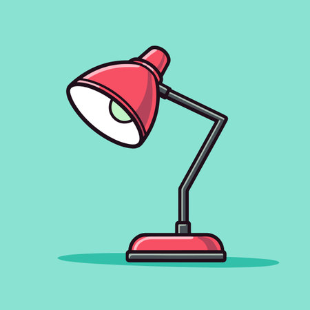 Vector of a flat icon of a red desk lamp on a green backgroundの素材