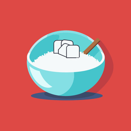 Vector of a bowl of sugar with a spoon in itの素材