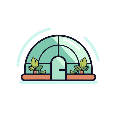 Vector of a green building with plants growing inside of itの素材