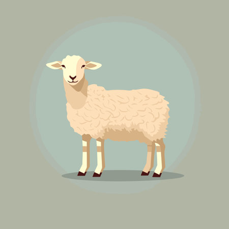 Vector of a sheep standing in a circle on a gray backgroundの素材