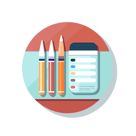 Vector of office supplies on a tableの素材