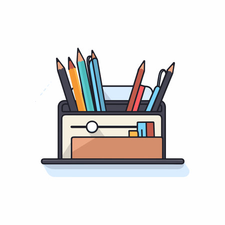 Vector of a flat icon of a pencil holder filled with pencilsの素材