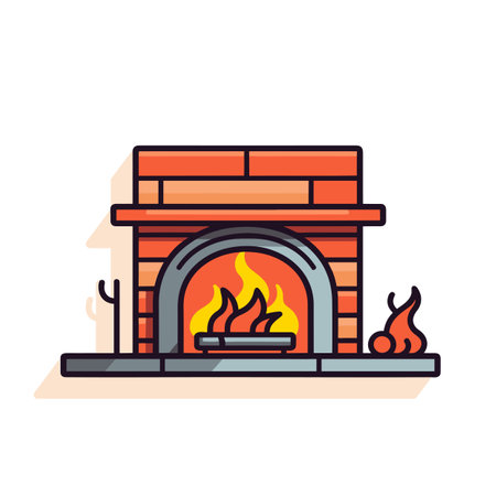 Vector of a fireplace with a burning fire in a minimalist styleの素材