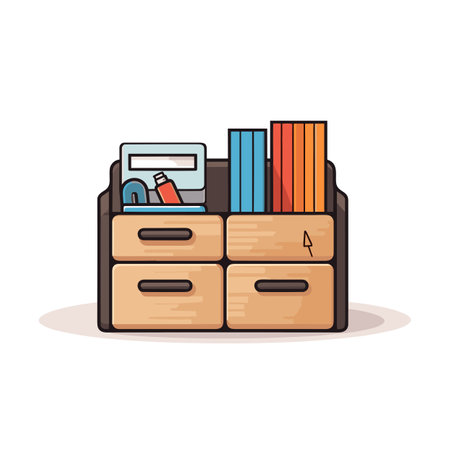 Vector of a drawer and file cabinet with books and filesの素材