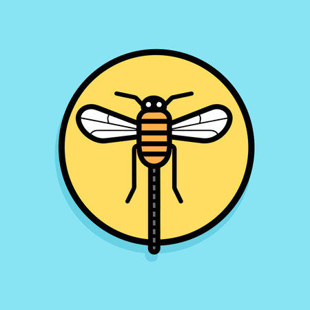 Vector of a yellow and black insect on a blue background with a sleek and minimalist designの素材