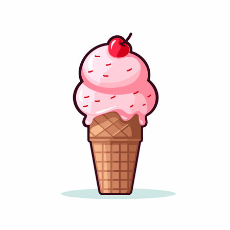 Vector of an ice cream cone with a cherry on topの素材