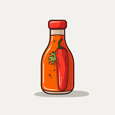 Vector of a hot sauce bottle with a pepper icon on a simple line vector illustrationの素材