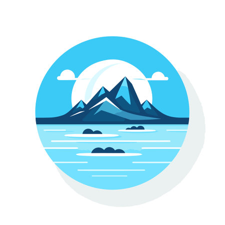 Vector of a blue and white circle with mountains in the backgroundの素材