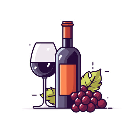 Vector of a bottle and glass of wine in a minimalist line icon styleの素材