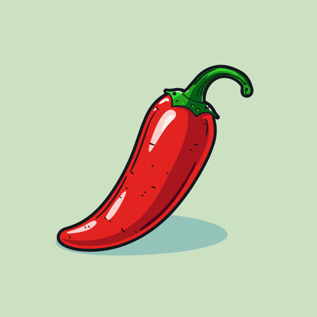 Vector of a red chili pepper on a green background - line iconの素材