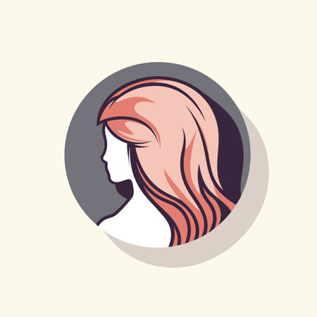 Vector of a womans head with long hair in a circleの素材
