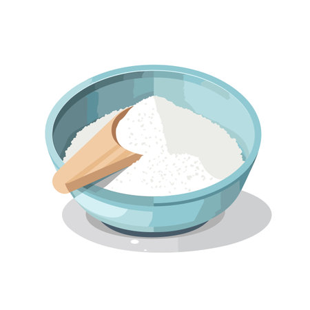 Vector of a blue bowl filled with white powder and a wooden spoonの素材