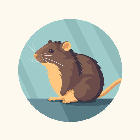 Vector of a flat icon of a brown rat sitting on a tableの素材