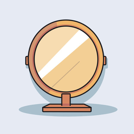 Vector of a flat icon of a round mirror on a wooden standの素材
