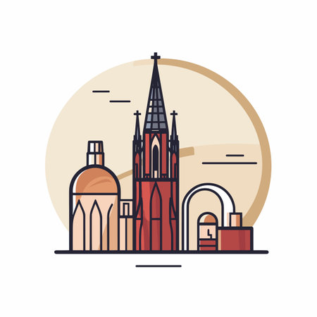 Vector of a flat icon of a church in a circular shapeの素材