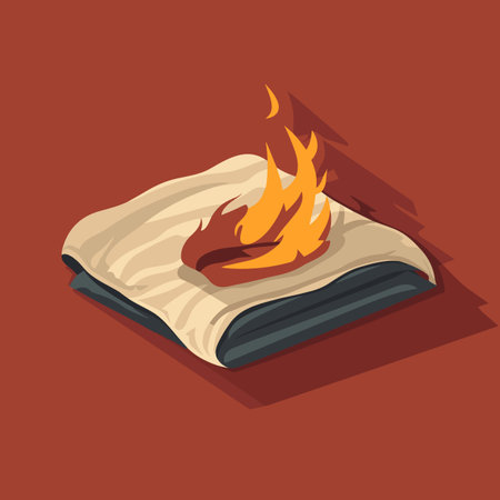 Vector of a book with a flame icon on top, representing knowledge and inspirationの素材