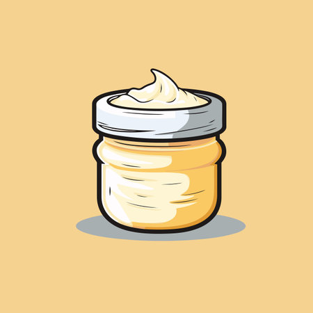 Vector of a jar of whipped cream on a yellow background (flat icon)の素材