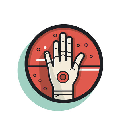 Vector of a hand with a red circle around it, representing an important action or warningの素材