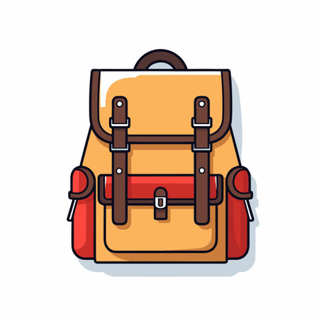 Vector of a yellow backpack with brown straps on a white backgroundのイラスト素材