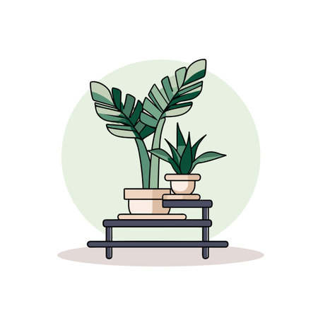 Vector of a simple line icon of a potted plant on a tableの素材