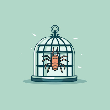 Vector of a bug in a cage on a green backgroundの素材