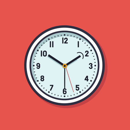 Vector of a clock with a yellow second hand on a vibrant red backgroundの素材