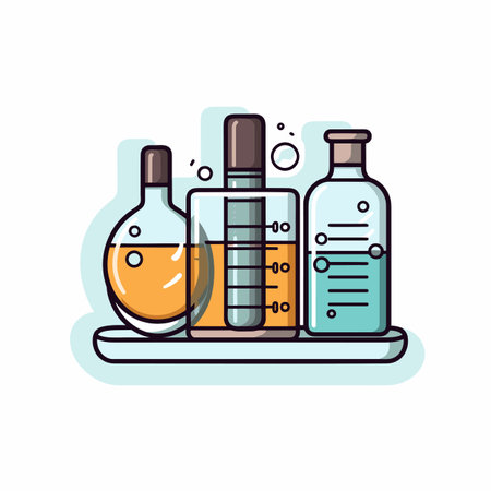 Vector of a flat icon vector of a tray with bottles and a flaskの素材