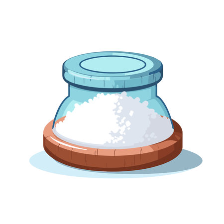 Vector of a jar filled with white powder on a wooden tray - line iconの素材