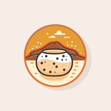 Vector of a cartoon bowl of food with a mountain in the backgroundの素材