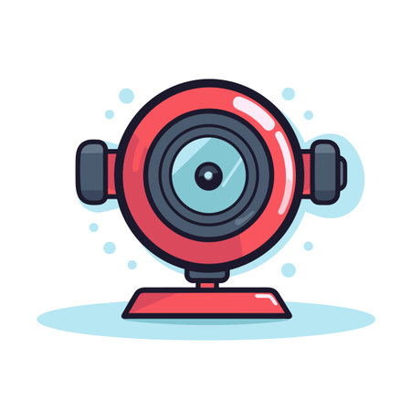Vector of a red and black camera icon on a stand - minimalist line vector illustrationの素材