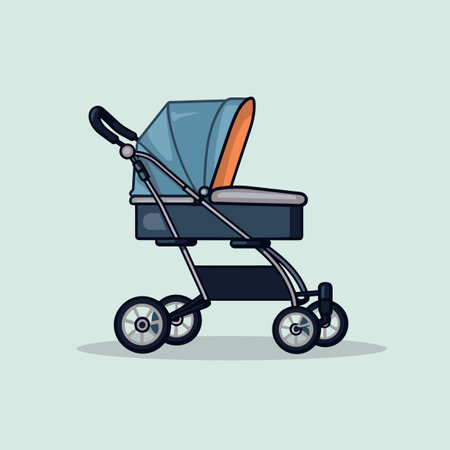 Vector of a blue stroller with an orange seat - line iconの素材