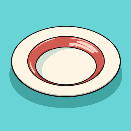 Vector of a red-rimmed white plate on a vibrant blue backgroundのイラスト素材