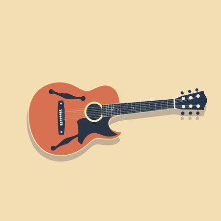 Vector of an orange guitar with a black figure on itのイラスト素材