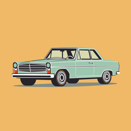 Vector of a blue car with a yellow background - Vector Illustration of a Blue Car on a Yellow Backgroundのイラスト素材