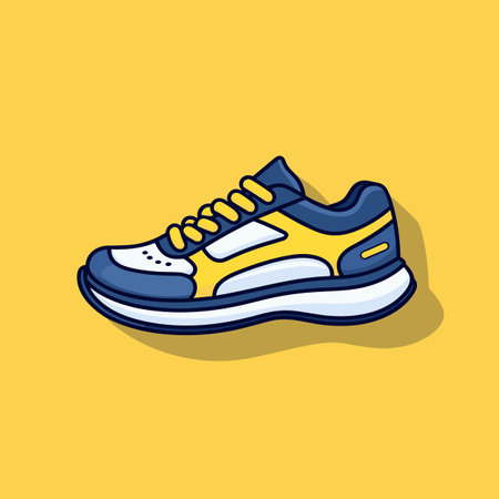 Vector of a blue and yellow shoe on a yellow backgroundのイラスト素材