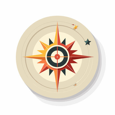 Vector of a white plate with a red and yellow compass iconの素材