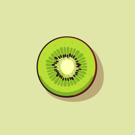 Vector of a kiwi fruit cut in half on a light green backgroundの素材