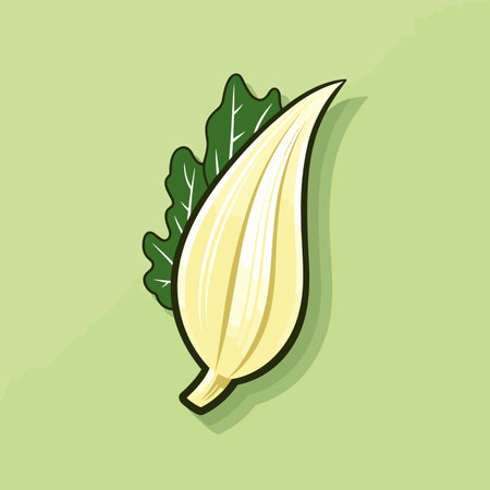 Vector of a green leafy vegetable on a light green background with a simplistic and modern designの素材