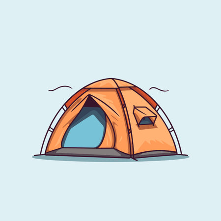Vector of a tent with an open door on a light blue backgroundのイラスト素材