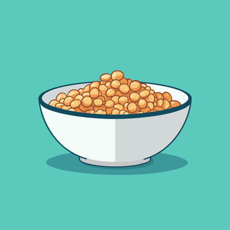 Vector of a white bowl filled with food on top of a blue backgroundの素材