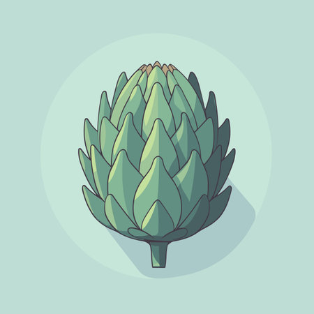 Vector of a green artichoke icon on a light blue backgroundの素材