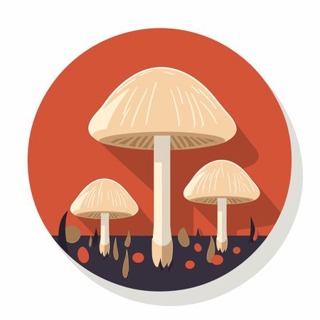Vector of a group of mushrooms sitting on top of a fieldの素材