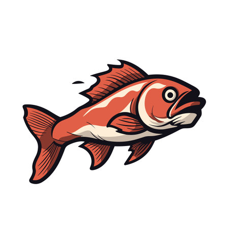 Vector of a red fish with a white stripe on it - line icon vector illustrationの素材