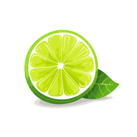 Vector of a lime with a leaf on a white backgroundの素材
