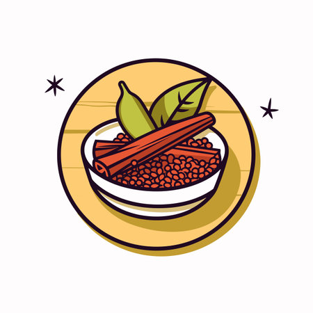Vector of a flat vector icon of a bowl of food with a green leaf on topの素材