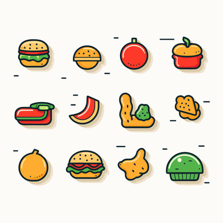 Vector of different food icons on a white backgroundの素材