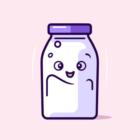 Vector of a cute and playful milk bottle with a hand-drawn faceのイラスト素材