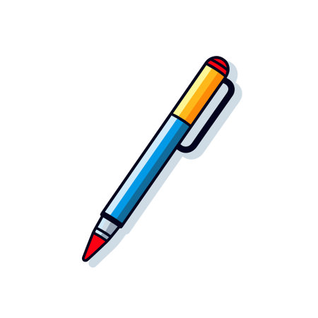 Vector of a blue and yellow pen with a red tip on a white backgroundのイラスト素材