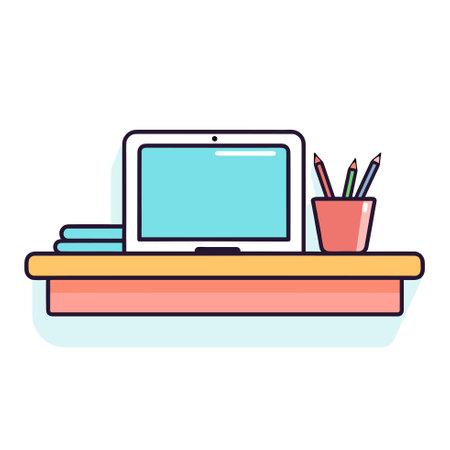Vector of a desktop computer on a desk in a modern office settingのイラスト素材